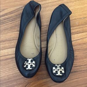 Tory Burch Black Leather Ballet Flats